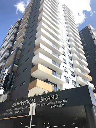entrance of Burwood Grand residential and retail facility